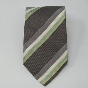 BOSS Hugo Boss Brown/Green Striped 100% Silk Tie